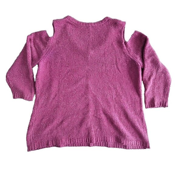Venus Cold Shoulder Sweater Women's Size 1x Purple Metallic Thread Chunky Y2K - Picture 2 of 16